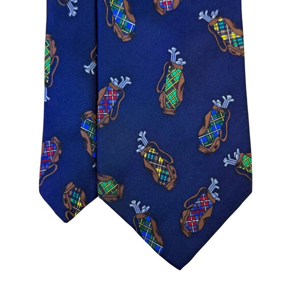 Alynn Mens Navy Polyester Cartoon Golf Bag Print Tie Approximately 58 Inches - Picture 3 of 7
